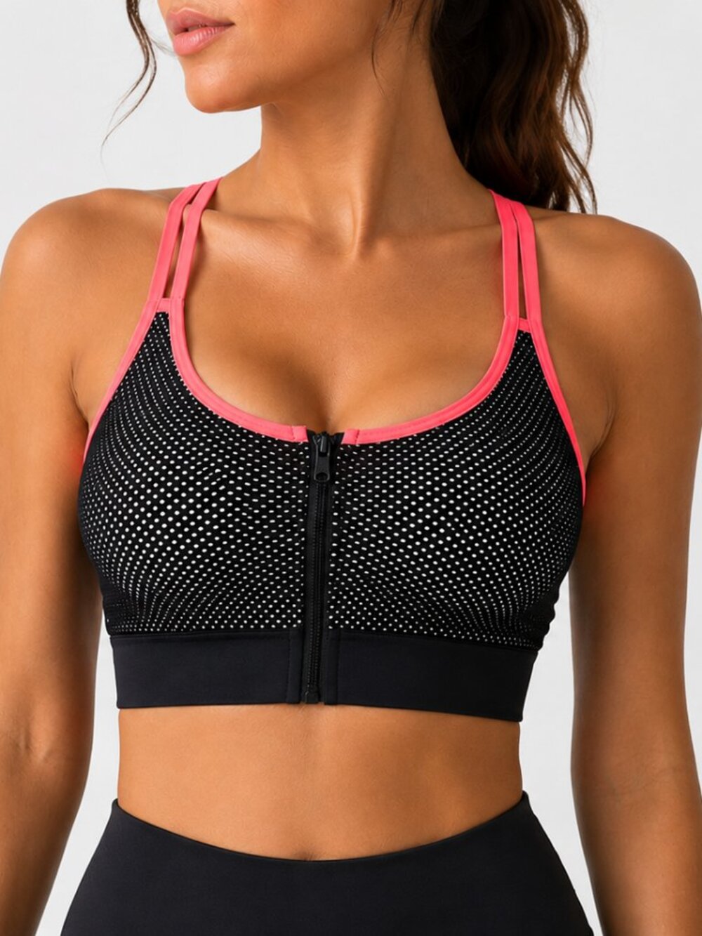 Victoria's Secret VSX Sport Front Zip Sports Bra | Salmon/Black mesh| Size 32 DD